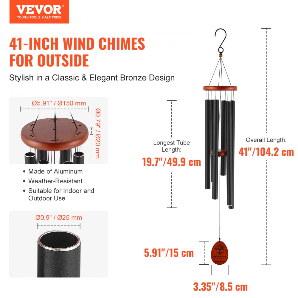 W22030 - 41-Inch Deep Tone Aluminum Wind Chimes for Outdoors