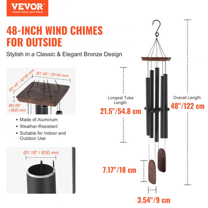 W22080 - 48" Aluminum Wind Chimes | Deep Tone for Garden & Patio