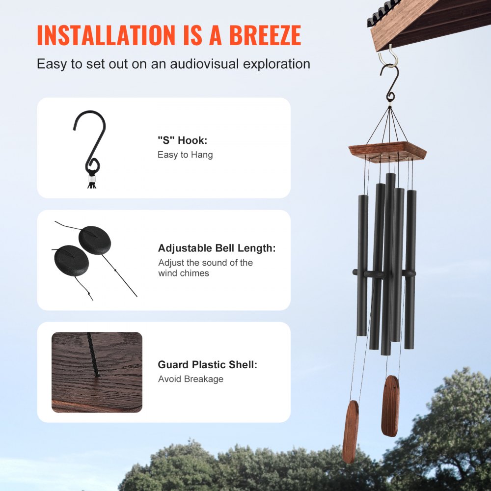 W22080 - 48" Aluminum Wind Chimes | Deep Tone for Garden & Patio