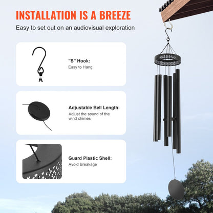 M22091 - 58" Black Aluminum Deep Tone Wind Chimes for Home & Garden