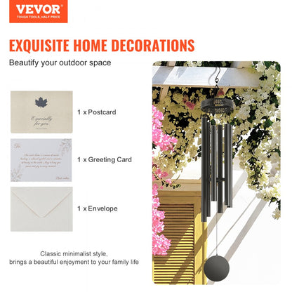 M22091 - 58" Black Aluminum Deep Tone Wind Chimes for Home & Garden