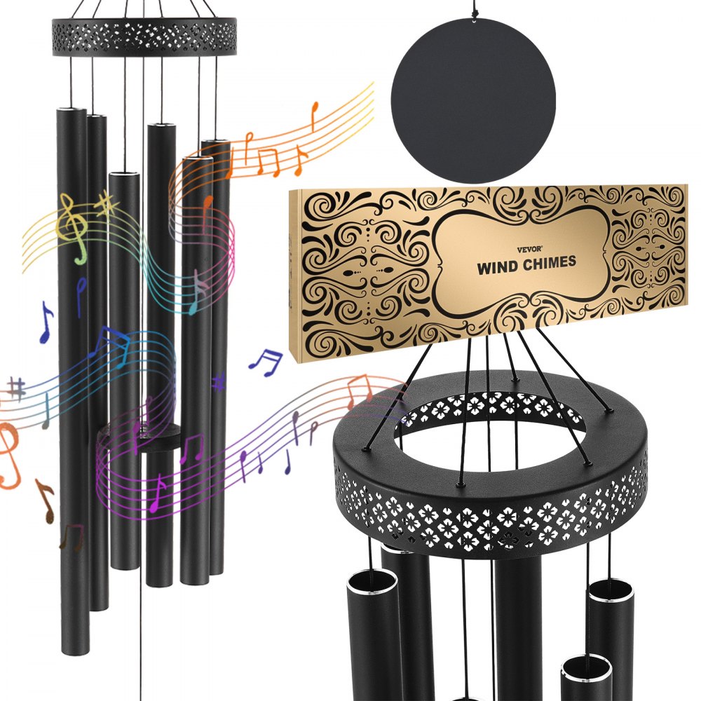 M22091 - 58" Black Aluminum Deep Tone Wind Chimes for Home & Garden