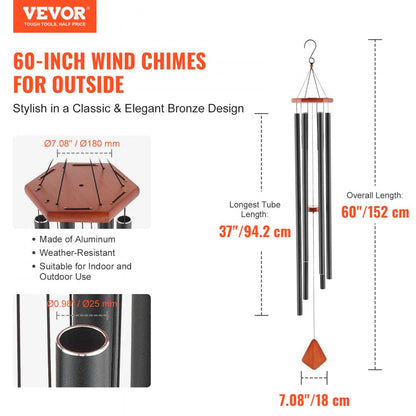 W22081 - 60-Inch Deep Tone Aluminum Wind Chimes for Outdoor Decor