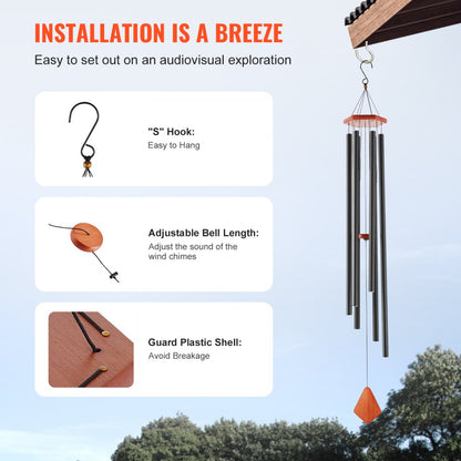 W22081 - 60-Inch Deep Tone Aluminum Wind Chimes for Outdoor Decor