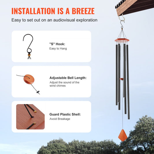 W22081 - 60-Inch Deep Tone Aluminum Wind Chimes for Outdoor Decor