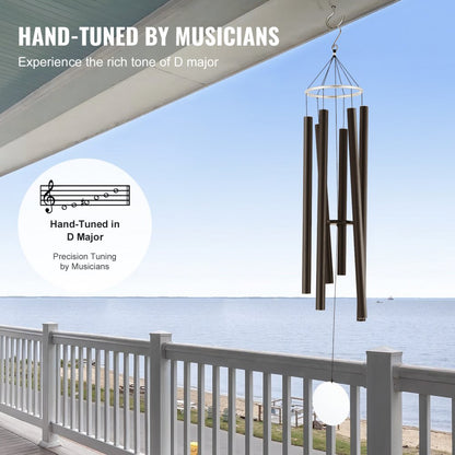 M22092 - 66-Inch Black Metal Deep Tone Wind Chimes with 6 Aluminum Tubes