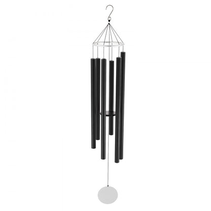 M22092 - 66-Inch Black Metal Deep Tone Wind Chimes with 6 Aluminum Tubes