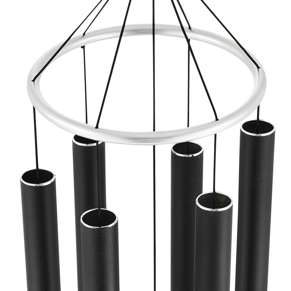 M22092 - 66-Inch Black Metal Deep Tone Wind Chimes with 6 Aluminum Tubes