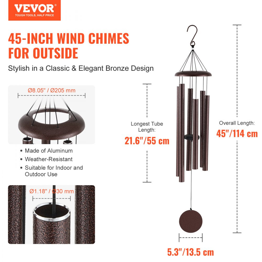 M22086 - 45" Deep Tone Aluminum Wind Chimes for Garden Décor