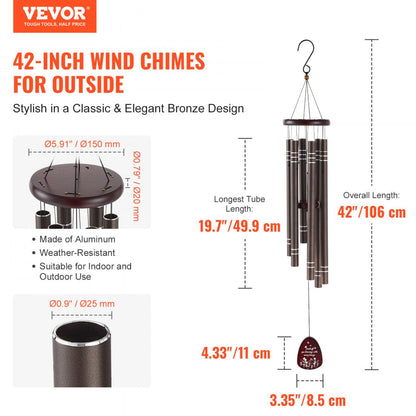 W22079 - 42-Inch Aluminum Deep Tone Wind Chimes for Outdoor Serenity