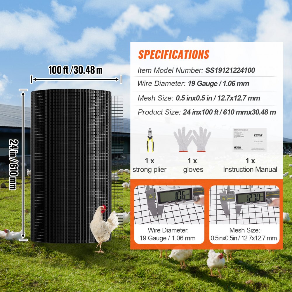 SS19121224100 - 24'' Galvanized Wire Mesh Roll for Fencing & Garden Protection