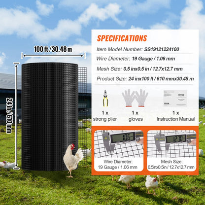 SS19121224100 - 24'' Galvanized Wire Mesh Roll for Fencing & Garden Protection