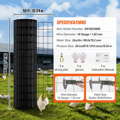 SS16233650 - 36'' Vinyl-Coated Wire Mesh for Chicken Coops
