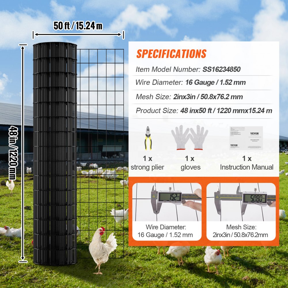 SS16234850 - 48'' Galvanized Wire Mesh for Fencing & Garden Protection