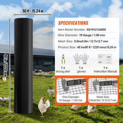 SS1912124850 - 48" Vinyl-Coated Galvanized Wire Mesh for Chicken Coops or Gardens