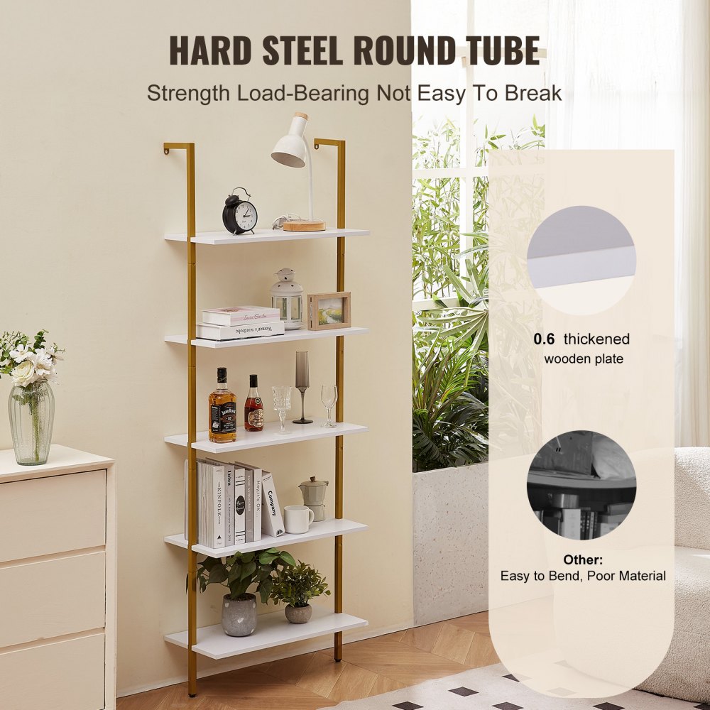 C240258S-02 - 5-Tier Industrial Pipe Shelf, 24x11.8in, Gold & White