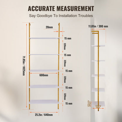C240258S-02 - 5-Tier Industrial Pipe Shelf, 24x11.8in, Gold & White