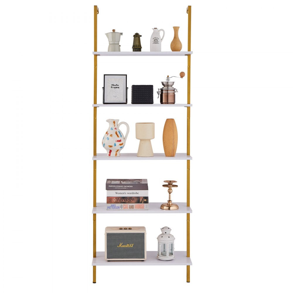 C240258S-02 - 5-Tier Industrial Pipe Shelf, 24x11.8in, Gold & White