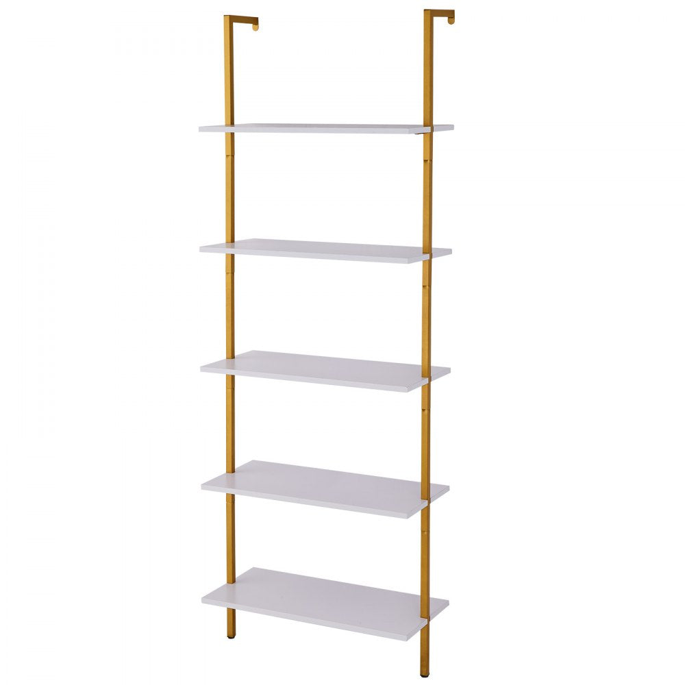 C240258S-02 - 5-Tier Industrial Pipe Shelf, 24x11.8in, Gold & White