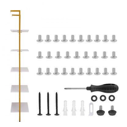 C240258S-02 - 5-Tier Industrial Pipe Shelf, 24x11.8in, Gold & White