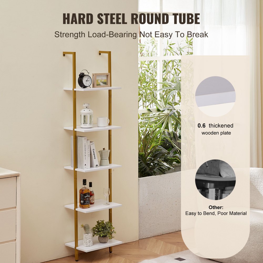 C240256S-02 - 5-Tier Wall-Mount Metal Pipe Shelf with Hooks