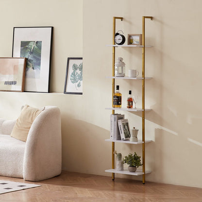 C240256S-02 - 5-Tier Wall-Mount Metal Pipe Shelf with Hooks