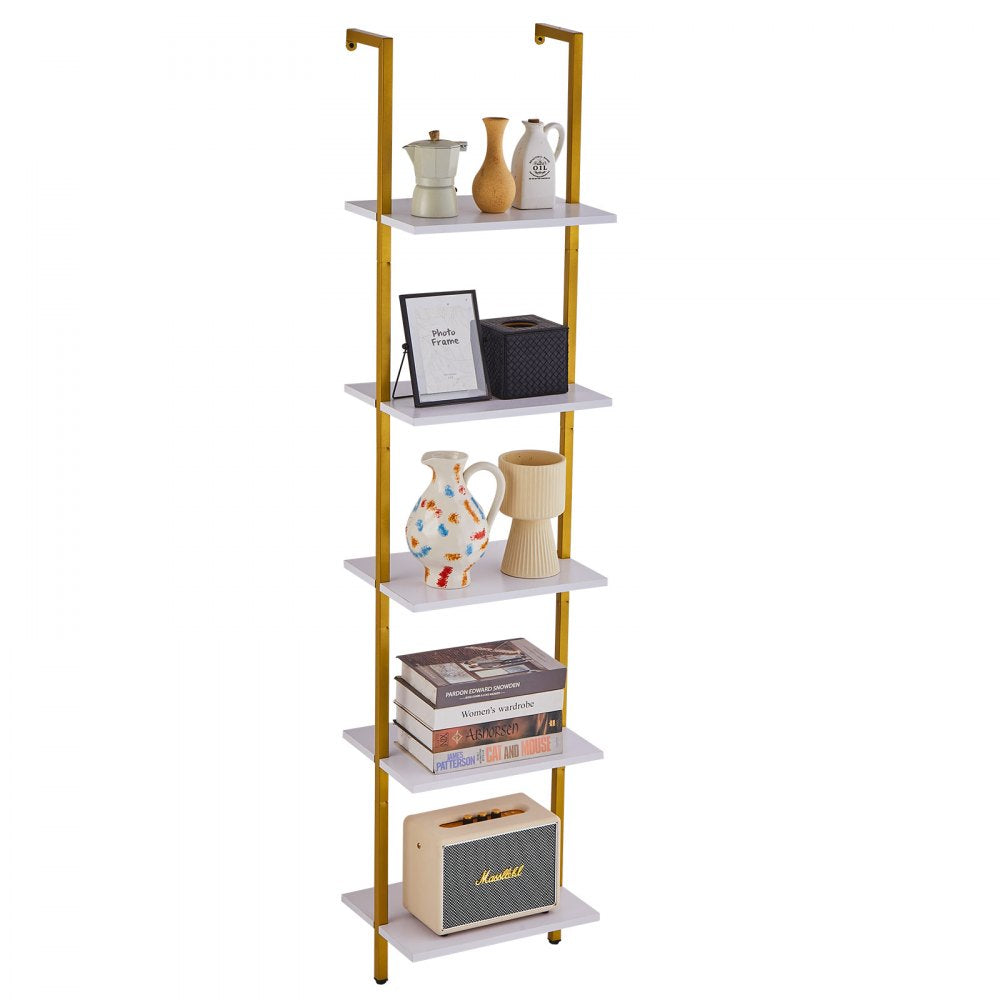 C240256S-02 - 5-Tier Wall-Mount Metal Pipe Shelf with Hooks