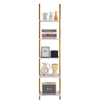 C240256S-02 - 5-Tier Wall-Mount Metal Pipe Shelf with Hooks