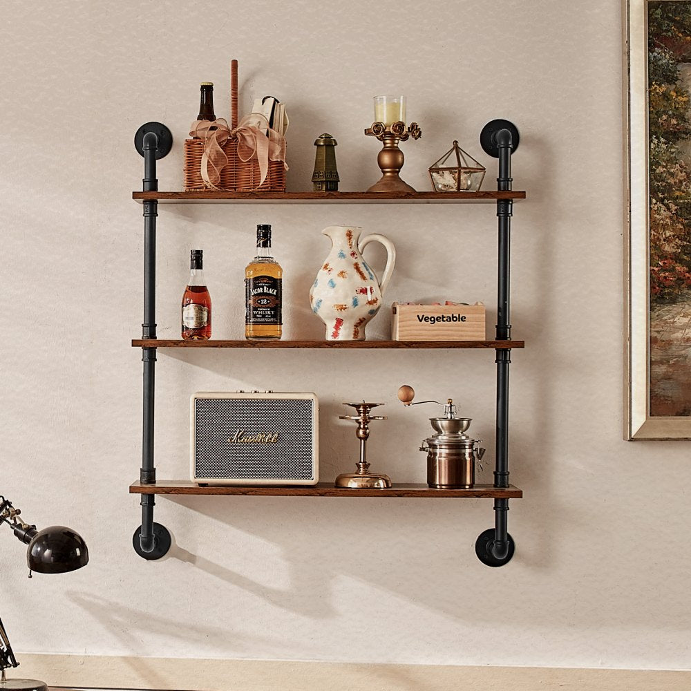 WPSR-XM009 - Wall-Mounted 3-Tier Steel Pipe Shelf 32"x7.87"