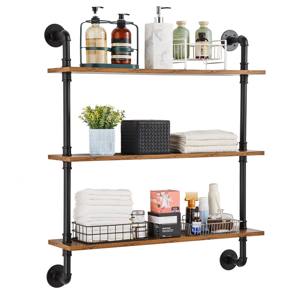 WPSR-XM009 - Wall-Mounted 3-Tier Steel Pipe Shelf 32"x7.87"