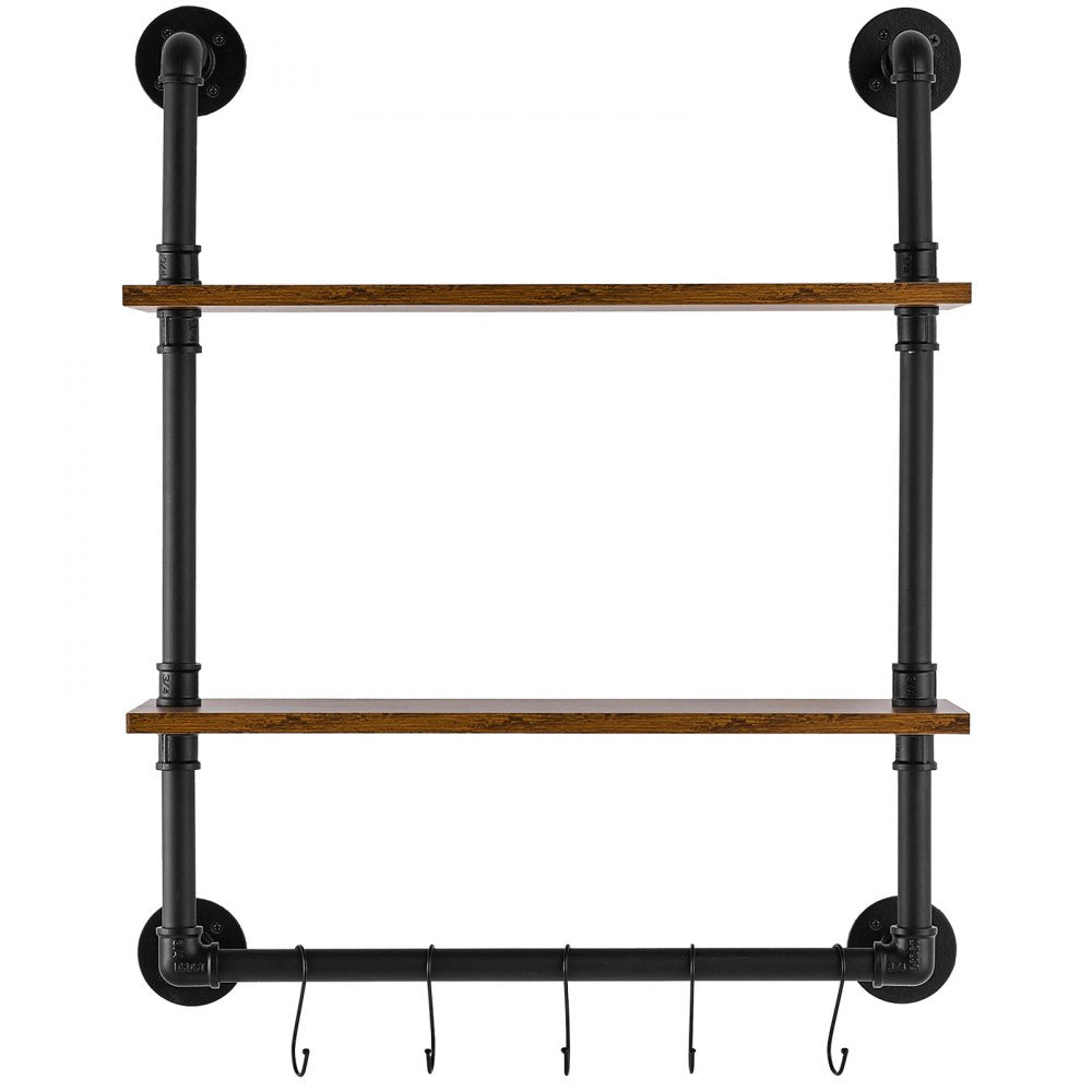 WPSR-XM006 - Wall-Mounted Metal Pipe Shelf 24x7.87in with Hooks