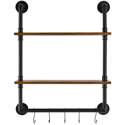 WPSR-XM006 - Wall-Mounted Metal Pipe Shelf 24x7.87in with Hooks