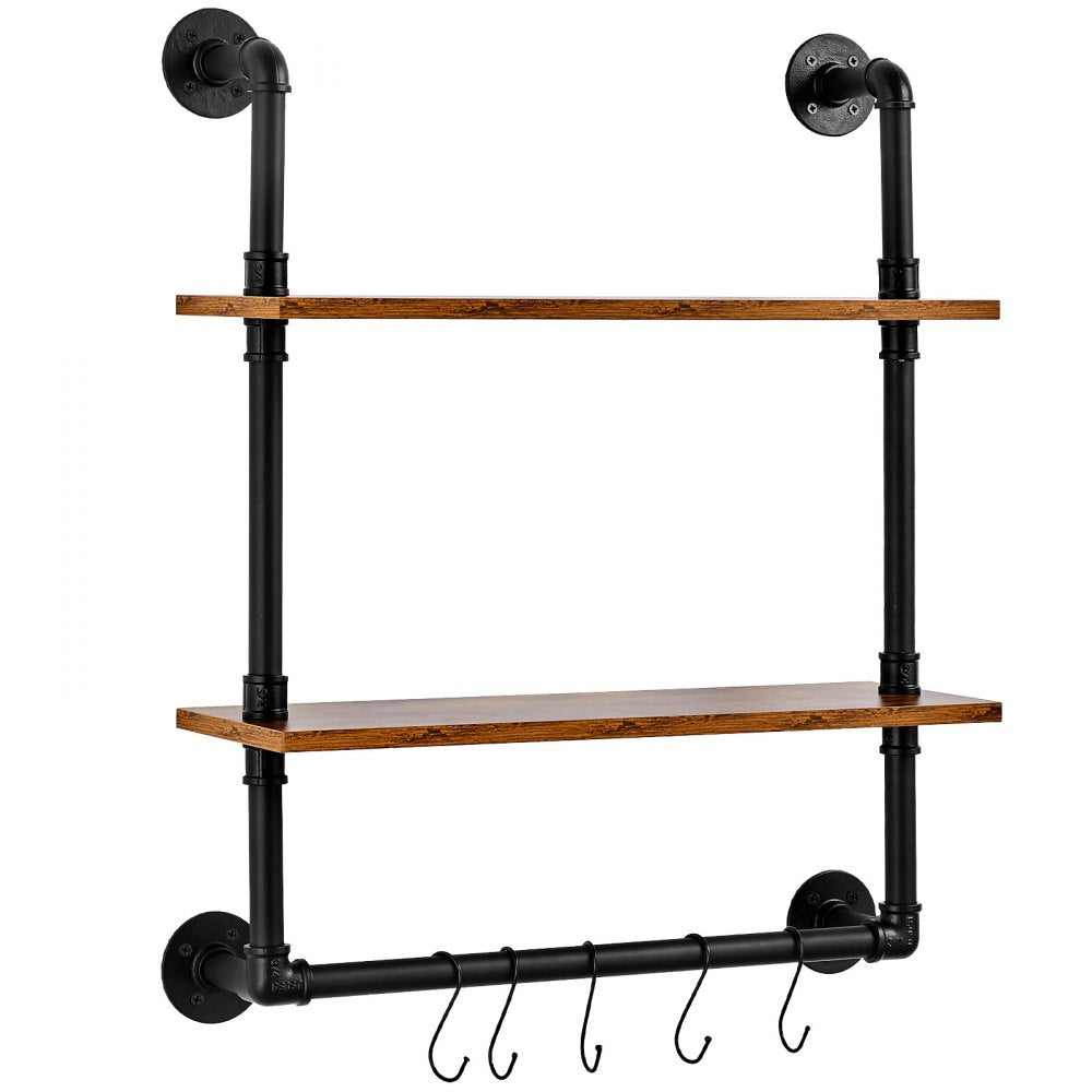 WPSR-XM006 - Wall-Mounted Metal Pipe Shelf 24x7.87in with Hooks