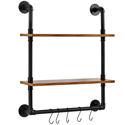 WPSR-XM006 - Wall-Mounted Metal Pipe Shelf 24x7.87in with Hooks