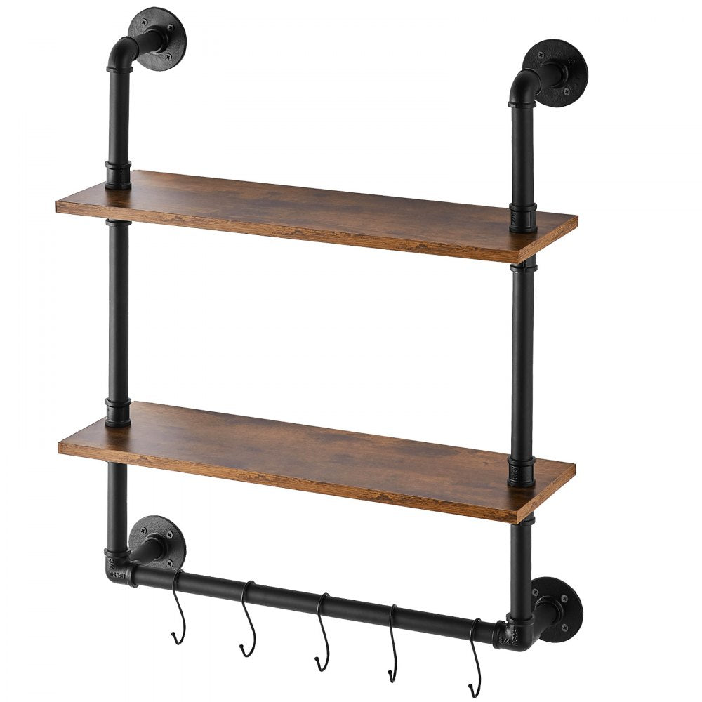 WPSR-XM006 - Wall-Mounted Metal Pipe Shelf 24x7.87in with Hooks
