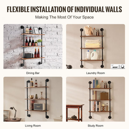 WPSR-XM008 - Durable 3-Tier Metal Pipe Shelf, 24x7.87in, Wall-Mounted