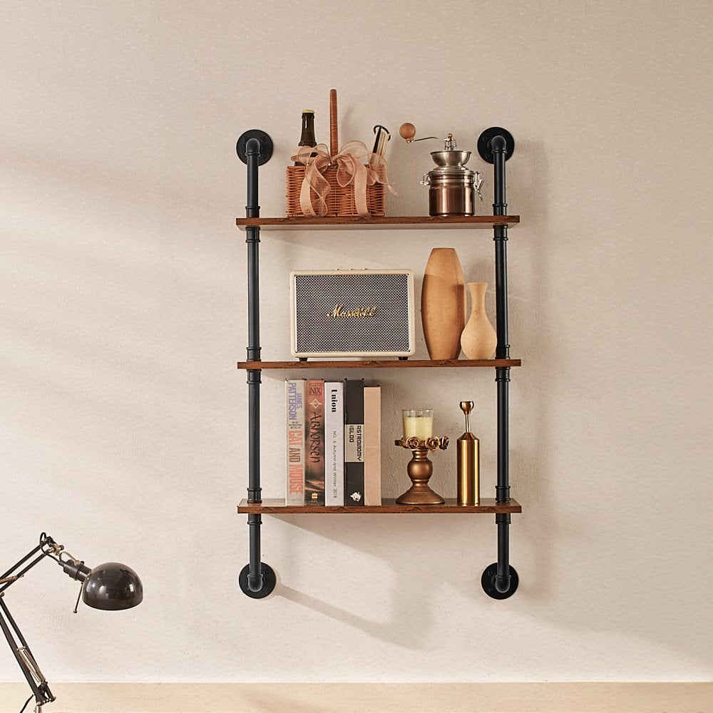 WPSR-XM008 - Durable 3-Tier Metal Pipe Shelf, 24x7.87in, Wall-Mounted