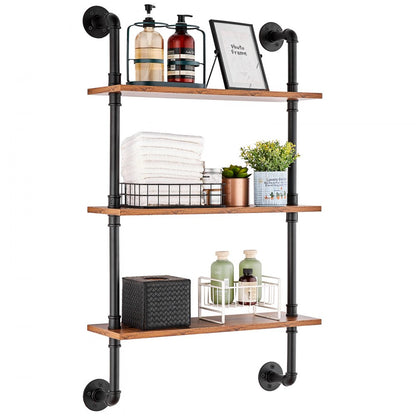 WPSR-XM008 - Durable 3-Tier Metal Pipe Shelf, 24x7.87in, Wall-Mounted