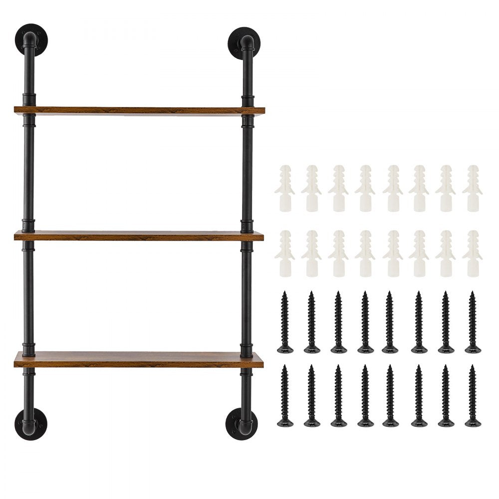 WPSR-XM008 - Durable 3-Tier Metal Pipe Shelf, 24x7.87in, Wall-Mounted