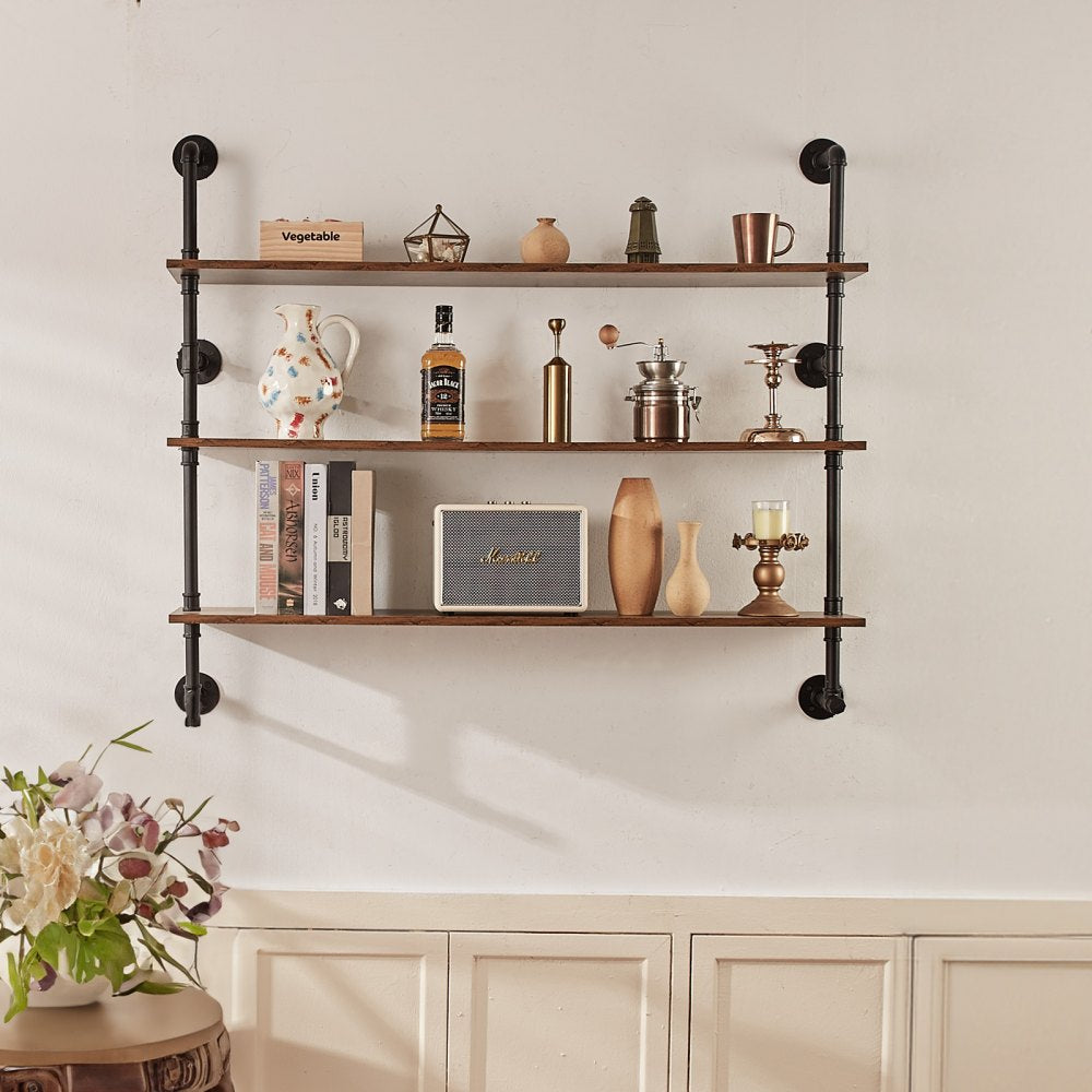 WPSR-XM012 - 48" Wall-Mounted Industrial Pipe Shelf with Extra Storage Rods