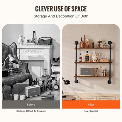 WPSR-XM010 - Durable 3-Tier Metal Pipe Shelf 32x9.84in for Easy Organization