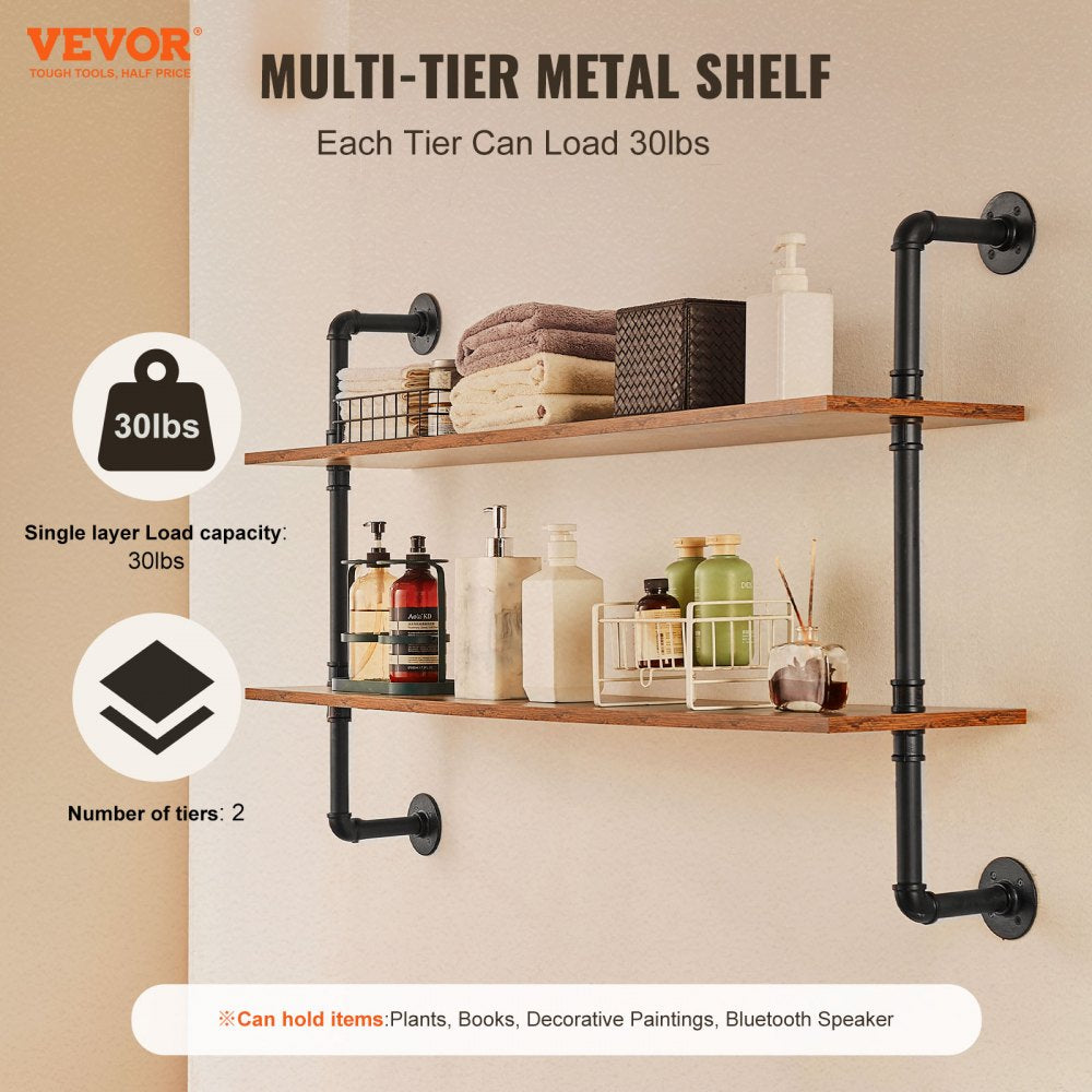 WPSR-XM007 - Wall-Mounted Metal Pipe Shelf 48x9.84in with Hooks