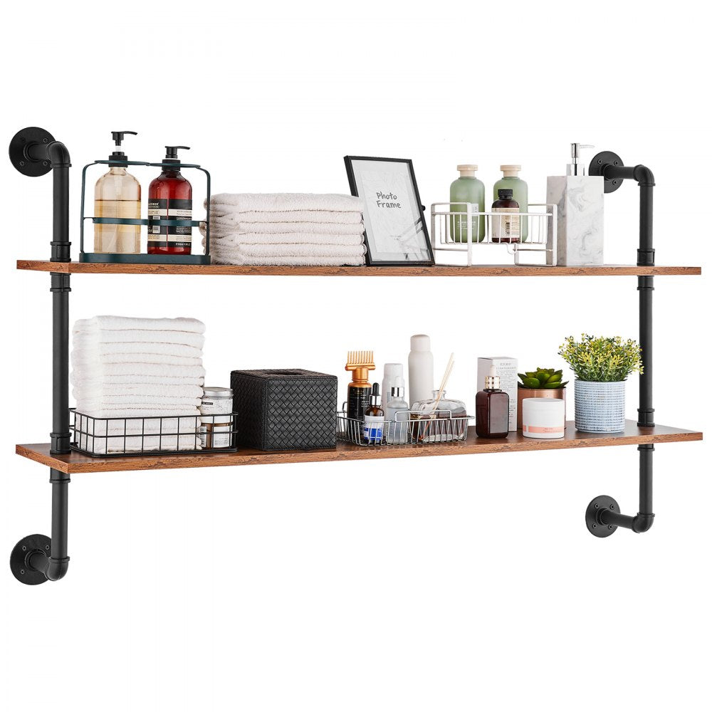 WPSR-XM007 - Wall-Mounted Metal Pipe Shelf 48x9.84in with Hooks
