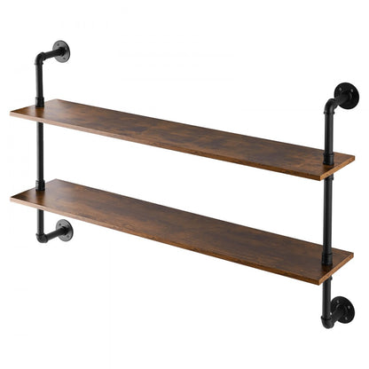 WPSR-XM007 - Wall-Mounted Metal Pipe Shelf 48x9.84in with Hooks