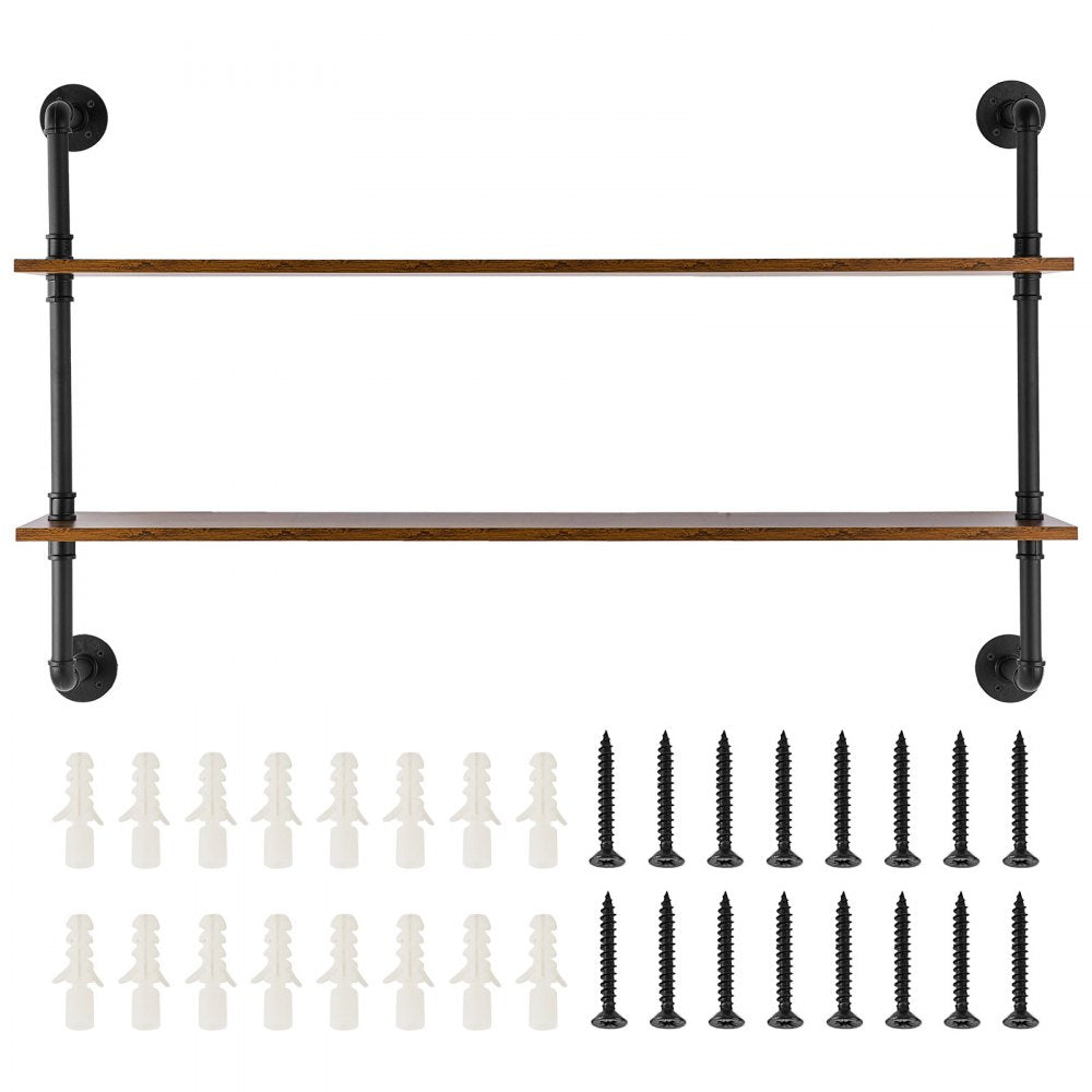 WPSR-XM007 - Wall-Mounted Metal Pipe Shelf 48x9.84in with Hooks