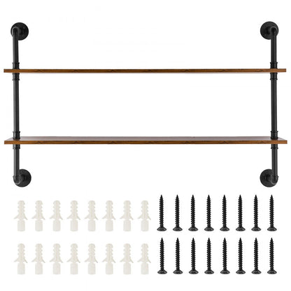 WPSR-XM007 - Wall-Mounted Metal Pipe Shelf 48x9.84in with Hooks