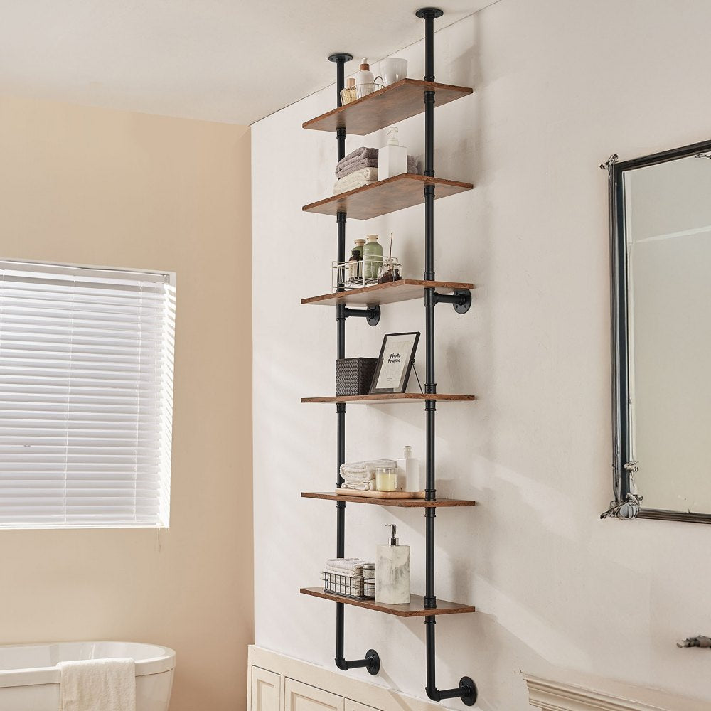 WPSR-XM014 - 6-Tier Wall-Mounted Pipe Shelf, 24"x9.84", Rust Resistant