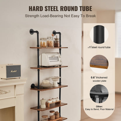 WPSR-XM013 - 5-Tier Wall-Mount Pipe Shelf, Durable Steel 24x9.84in