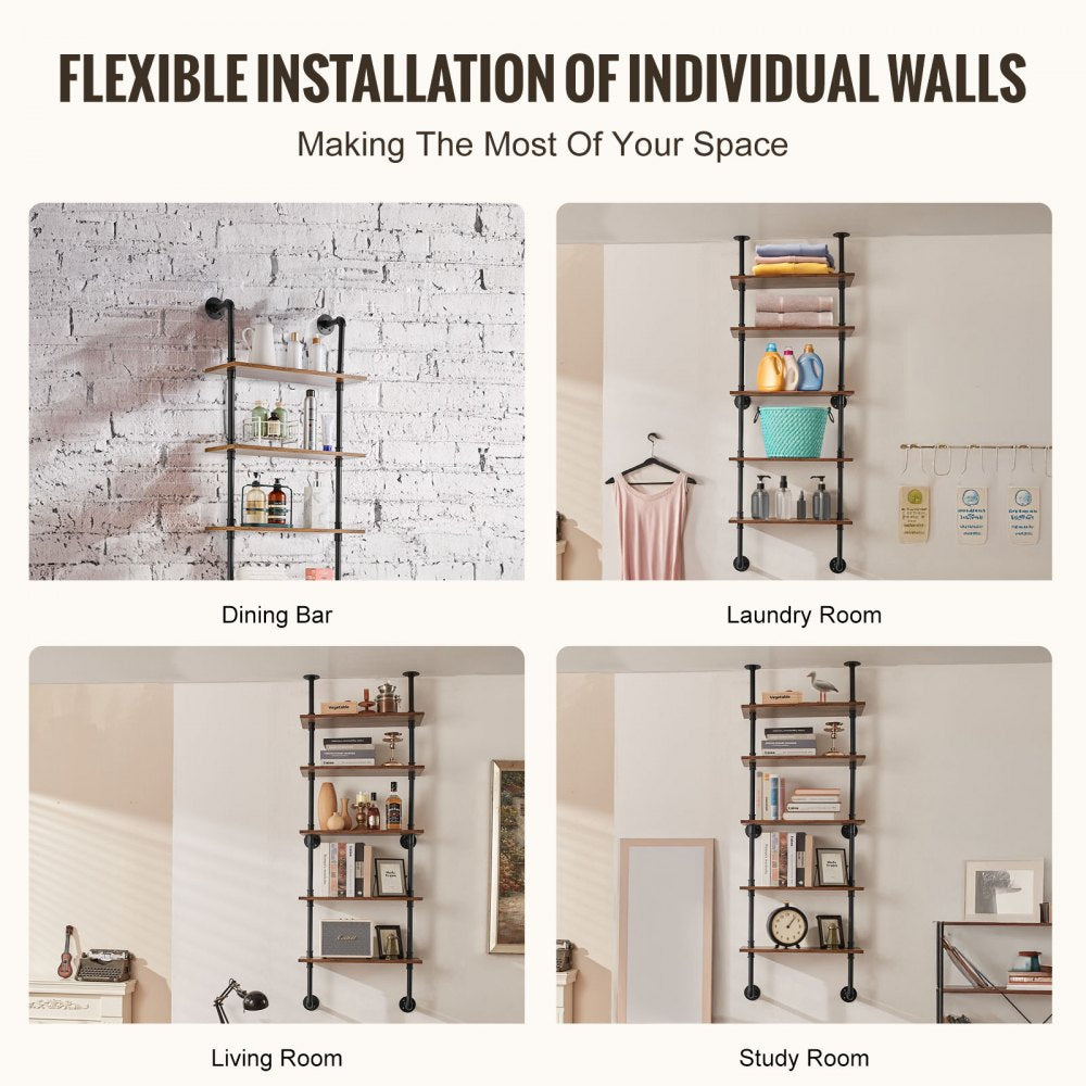 WPSR-XM013 - 5-Tier Wall-Mount Pipe Shelf, Durable Steel 24x9.84in