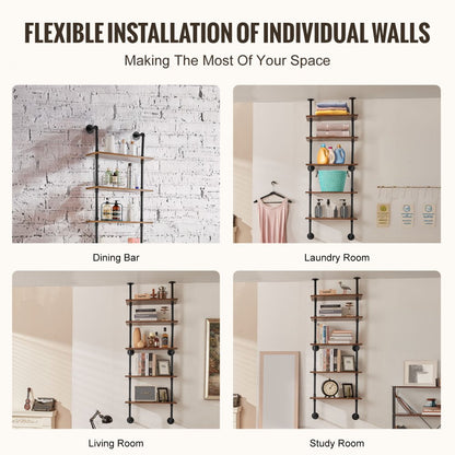 WPSR-XM013 - 5-Tier Wall-Mount Pipe Shelf, Durable Steel 24x9.84in